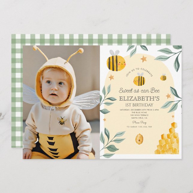 Sweet as can bee 1st Birthday Invitation (Creator Uploaded)