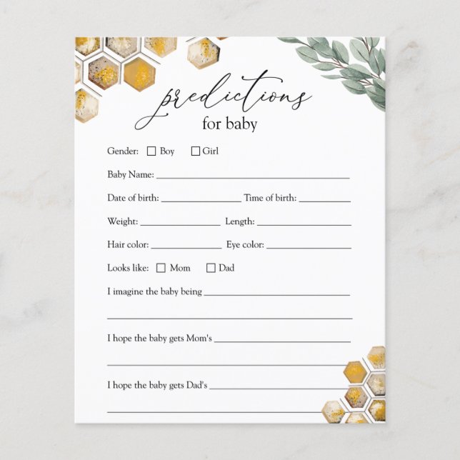 Sweet as Can Bee Baby Predictions Card (Front)