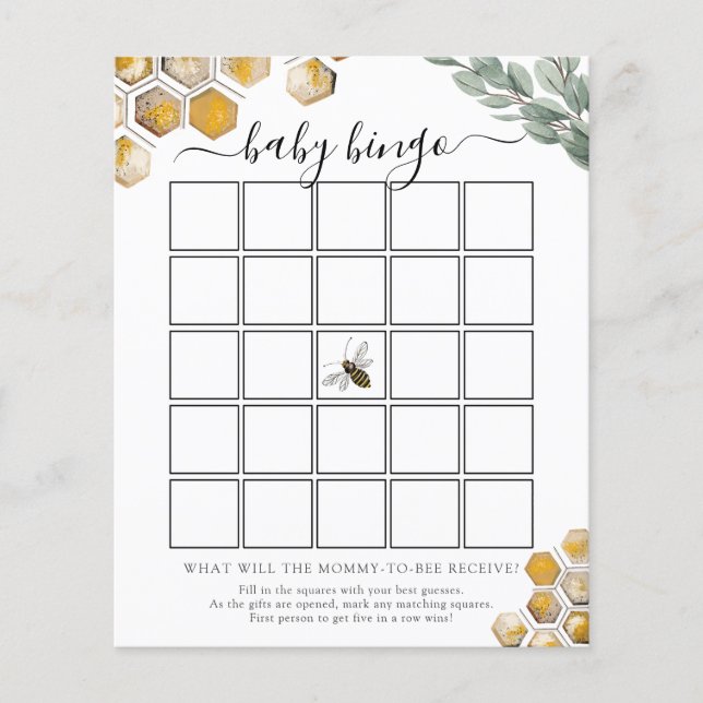 Sweet as Can Bee Baby Shower Bingo Game Card (Front)
