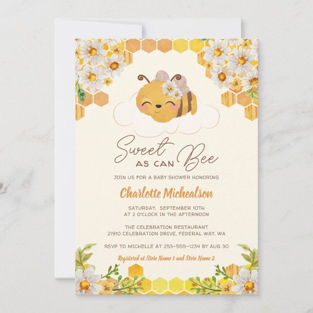 Sweet As Can Bee Baby Shower Floral Honeycomb Invitation (Front)
