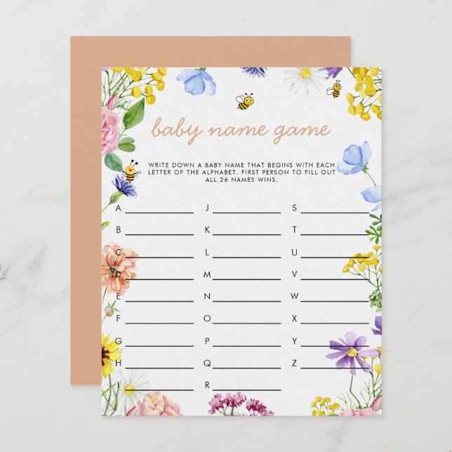 Sweet As Can Bee Baby Shower Game (Front/Back)