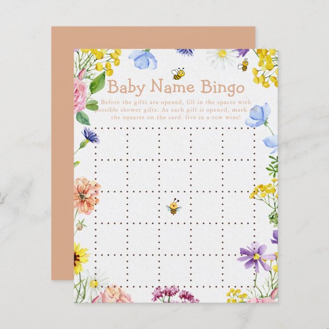 Sweet As Can Bee Baby Shower Game Bingo (Front/Back)