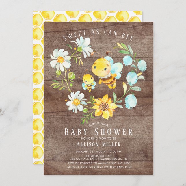Sweet As Can Bee Baby Shower Invitation (Front/Back)