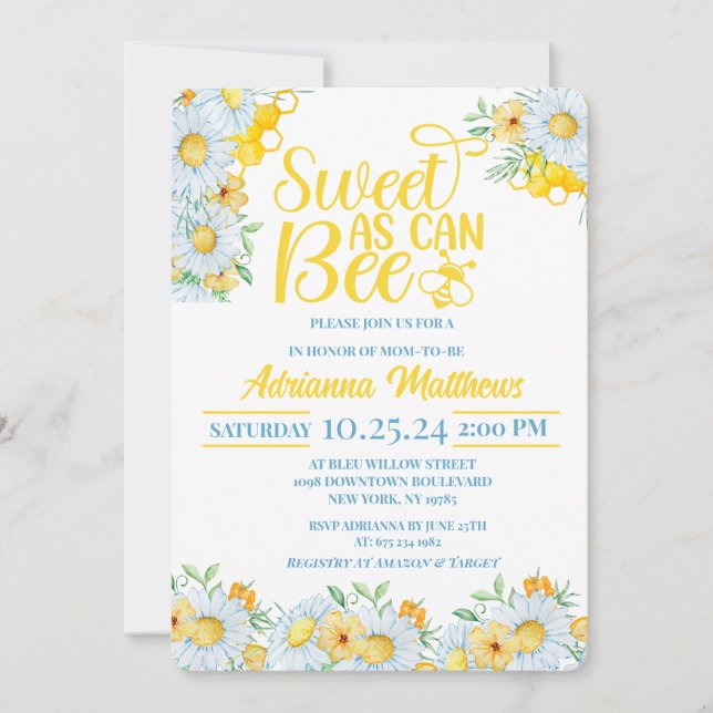Sweet As Can Bee Baby Shower Invitation (Front)