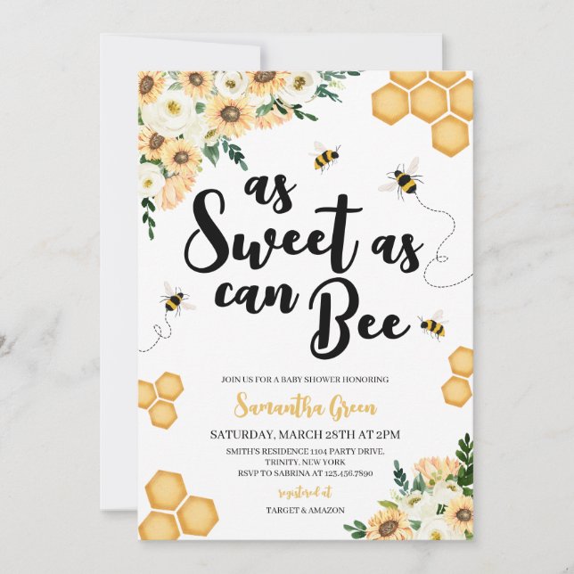 Sweet as Can Bee Baby Shower Invitation (Front)