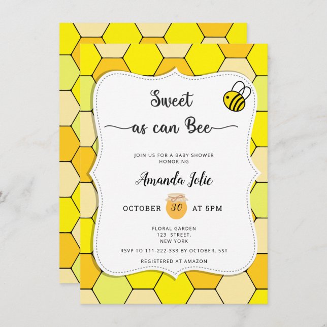 Sweet as can bee baby shower invitation (Front/Back)