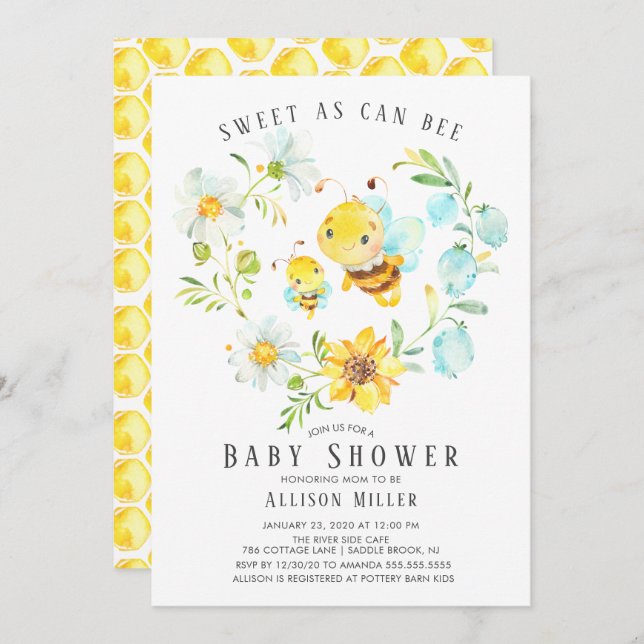Sweet As Can Bee Baby Shower Invitation (Front/Back)