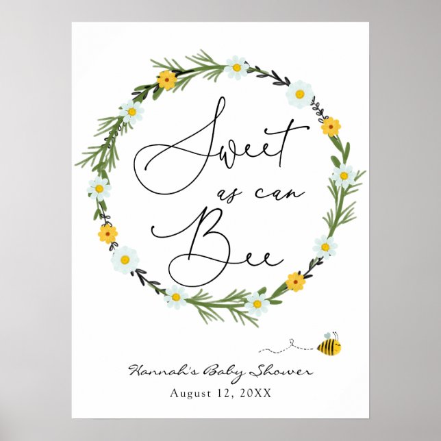 Sweet as can Bee Baby Shower Welcome Sign (Front)