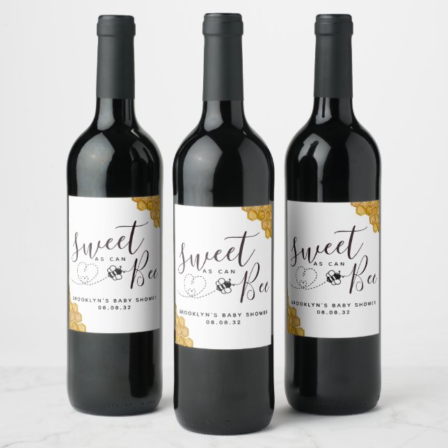 Sweet as Can Bee Baby Shower Wine Label (Bottles)