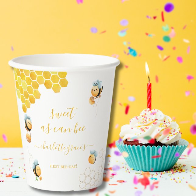 Sweet As Can Bee Baby's First Bee Birthday Paper Cups (Creator Uploaded)