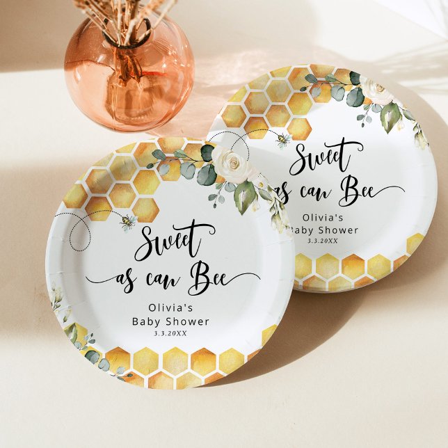 Sweet as can bee bumble bee baby shower paper plate (Creator Uploaded)