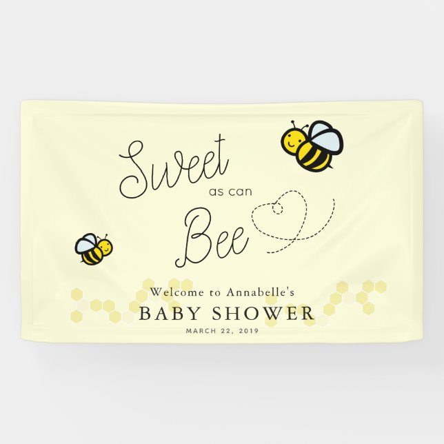 Sweet as can Bee Cute Yellow Baby Shower Banner (Horizontal)