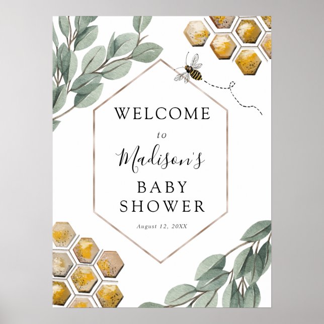 Sweet as can Bee Eucalyptus Baby Shower Welcome Poster (Front)