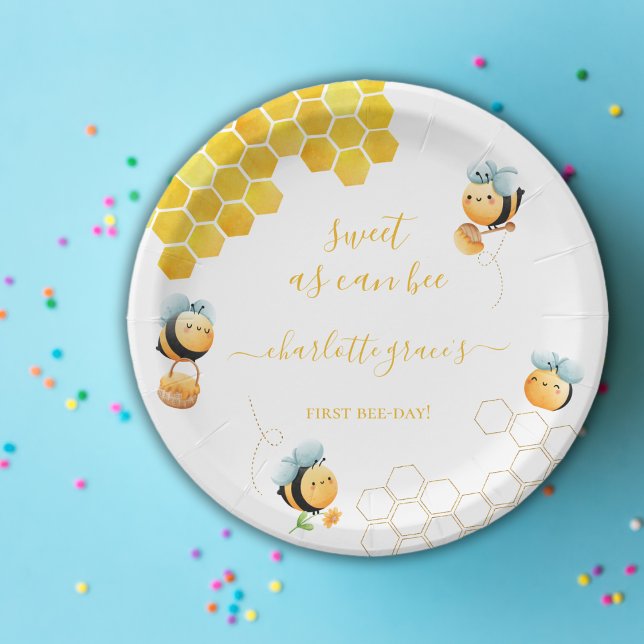 Sweet As Can Bee First Baby's Birthday Paper Plate (Creator Uploaded)