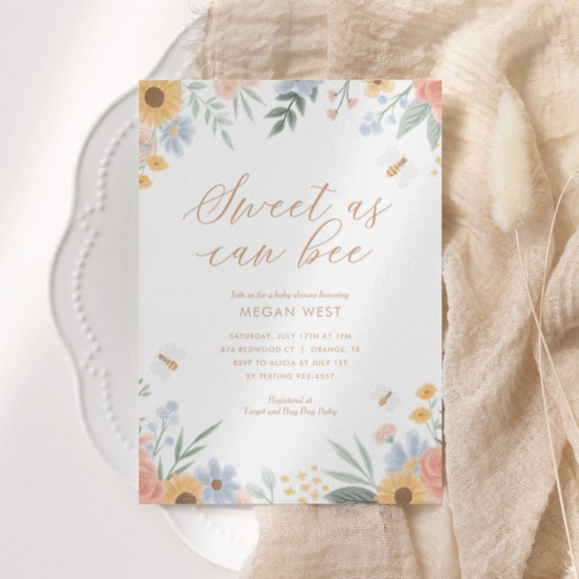Sweet as can Bee Floral Baby Shower Invitation (Creator Uploaded)