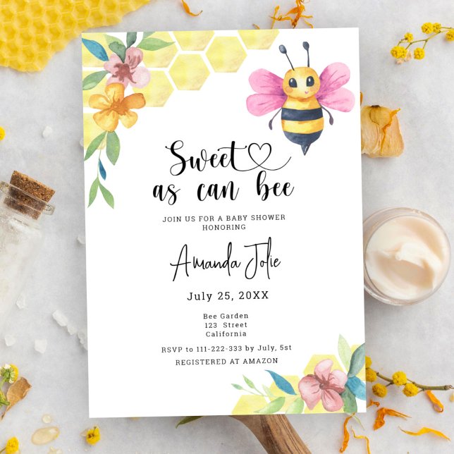 Sweet as can bee floral baby shower invitation (Creator Uploaded)