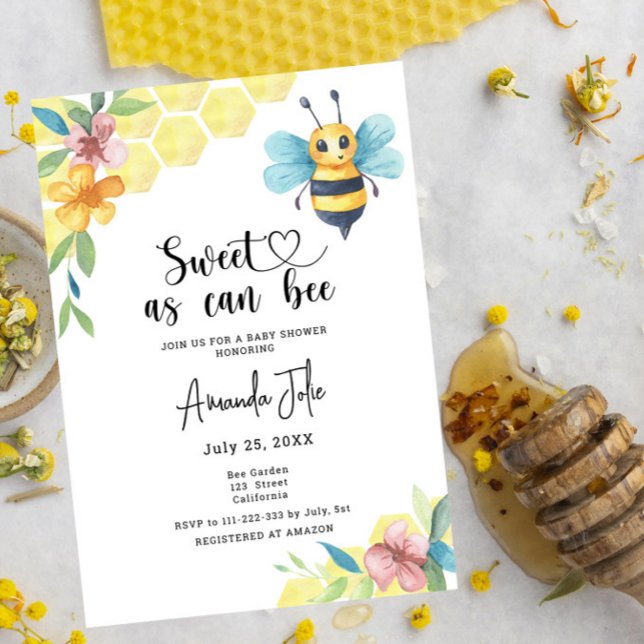 Sweet as can bee floral baby shower invitation (Creator Uploaded)