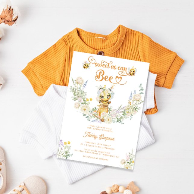 Sweet as can Bee Floral Cute Baby Shower Invitation (Creator Uploaded)