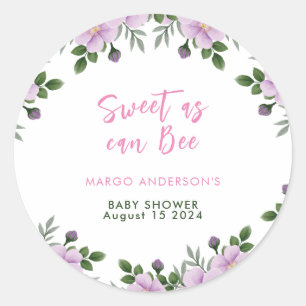 Sweet as can Bee Floral Girl Baby Shower Classic Round Sticker