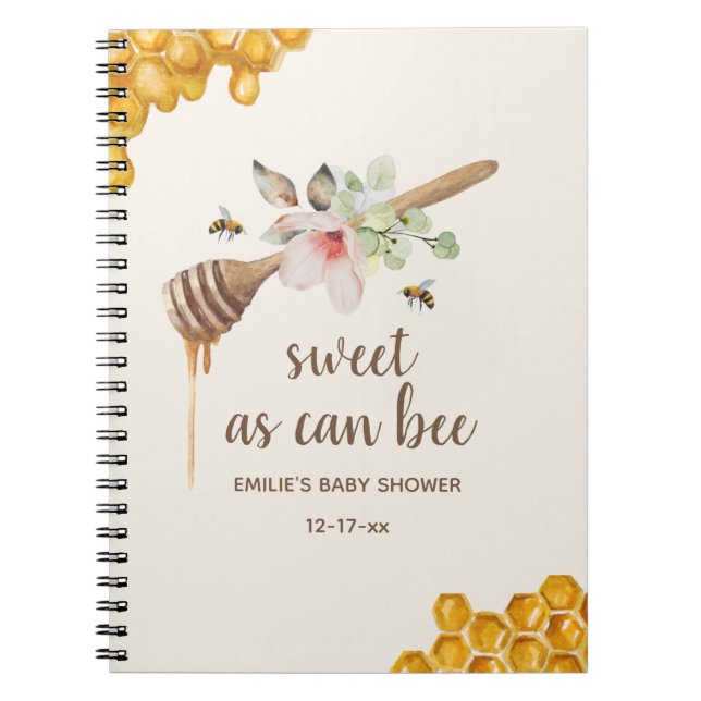 Sweet As Can Bee Floral Honey Baby Shower Guest Notebook (Front)