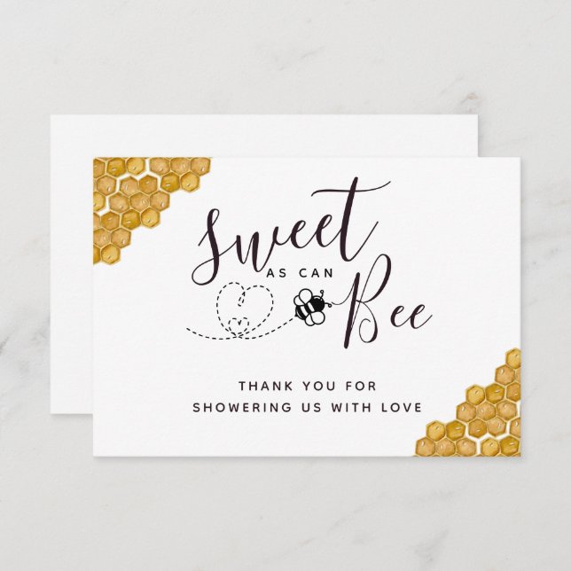 Sweet as Can Bee Gender Reveal Party Thank You Card (Front/Back)