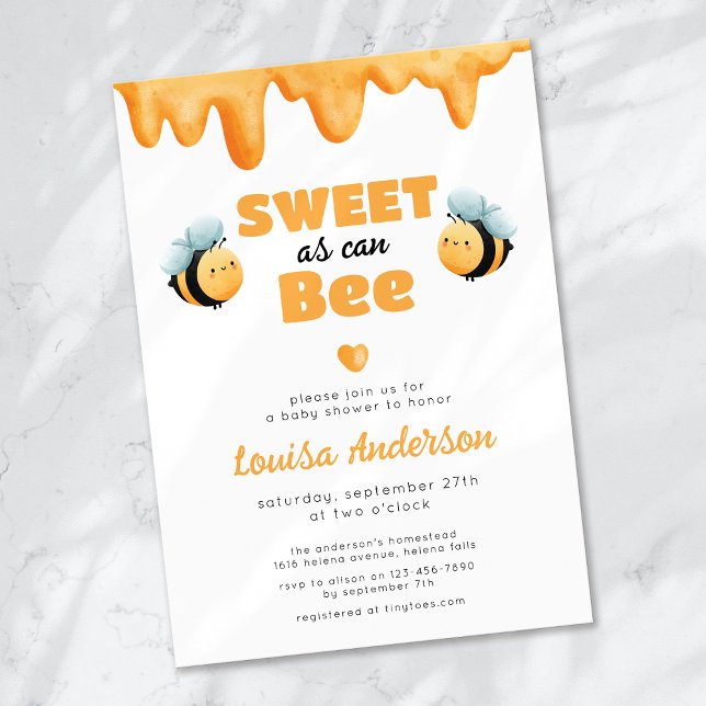 Sweet as Can Bee Honey Baby Shower Invitation (Creator Uploaded)