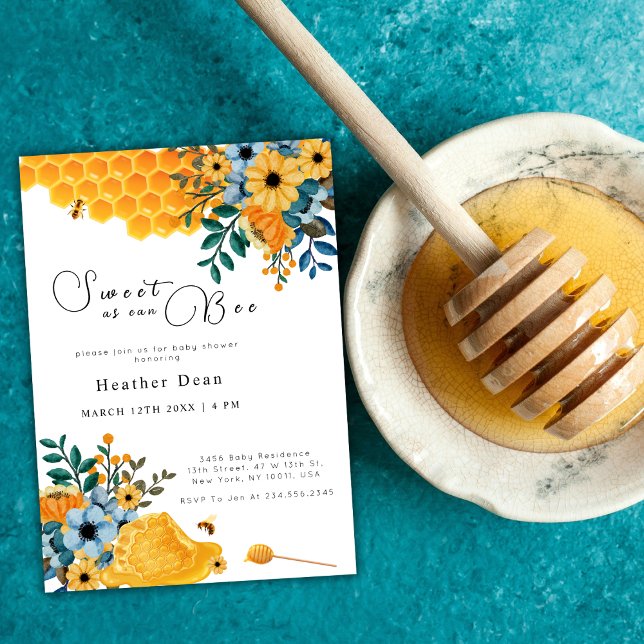Sweet As Can Bee Honey Bee Floral Baby Shower  Invitation (Sweet As Can Bee Honey Bee Floral Baby Shower Invitation)