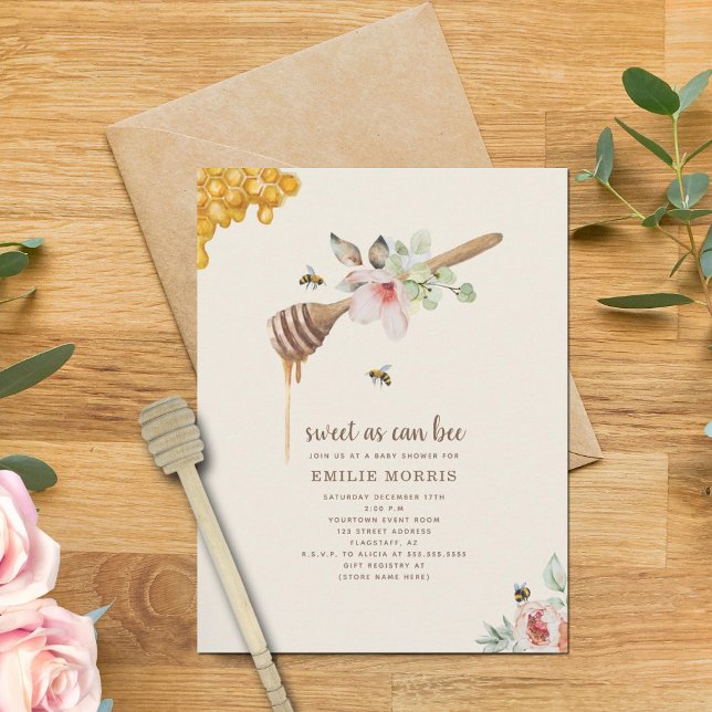 Sweet As Can Bee Honey Floral Baby Shower Invitation (Creator Uploaded)