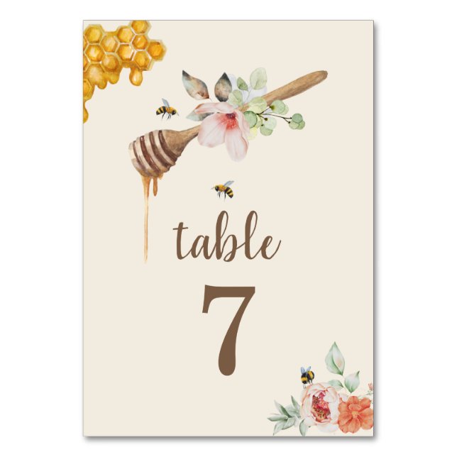 Sweet As Can Bee Honey Floral Baby Shower Table Number (Front)