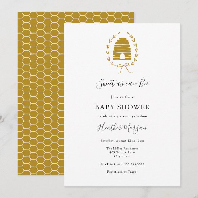 Sweet as can Bee Honeycomb Baby Shower Invitation (Front/Back)