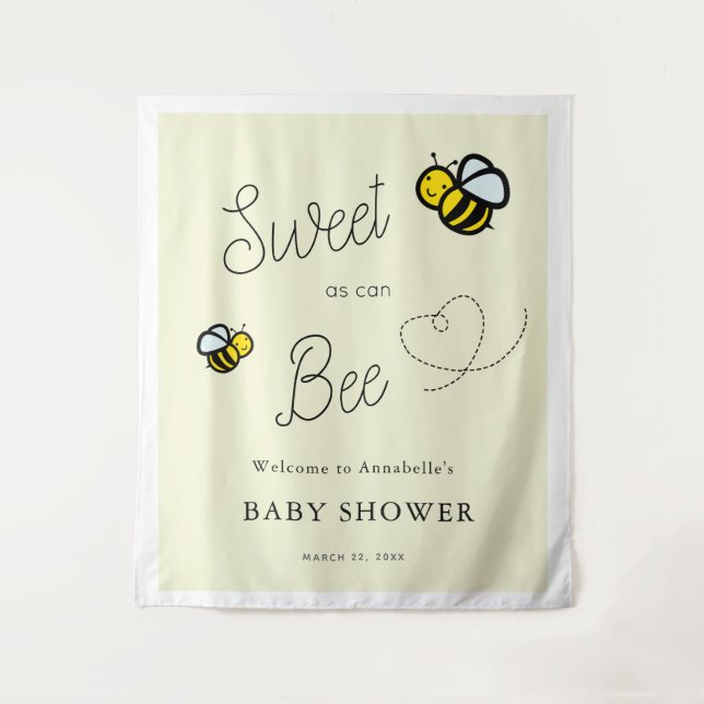 Sweet as can Bee Light Yellow Baby Shower Tapestry (Front)