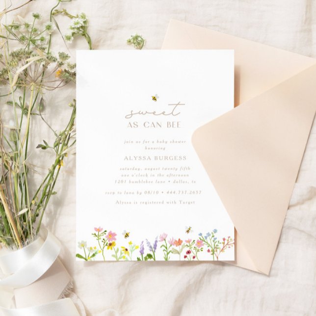 Sweet As Can Bee Modern Minimal Baby Shower Invitation (Elegant, modern and simply sweet! Customize the text and background colors with ease.)