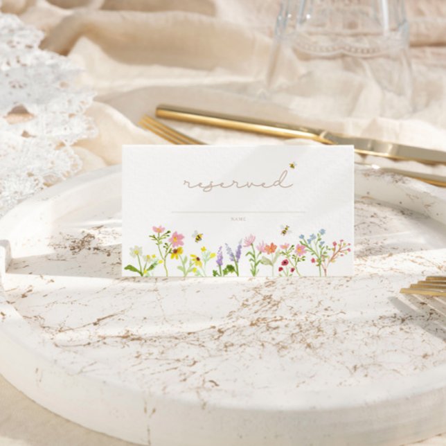 Sweet As Can Bee Modern Minimal Table Place Card (A stunning wildflower + bumblebee place card for your baby shower.)