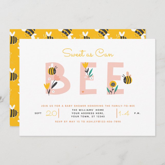 Sweet as Can Bee Quote Baby Shower Invitation (Front/Back)