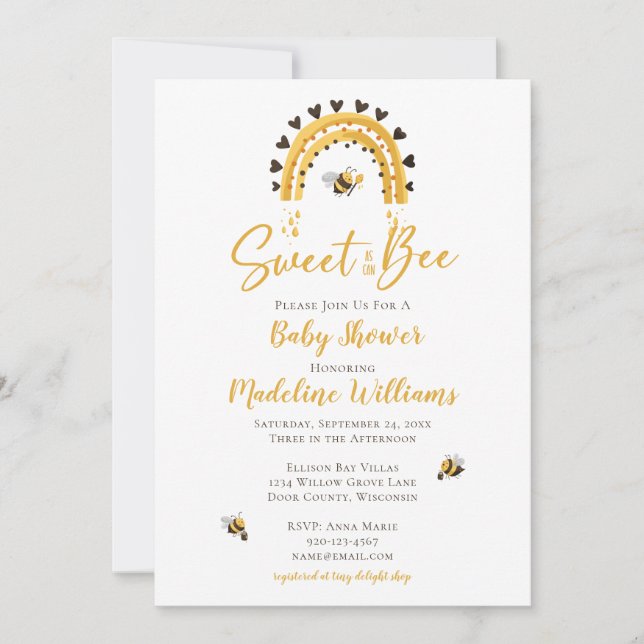 Sweet As Can Bee Rainbow Baby Shower Invitation (Front)