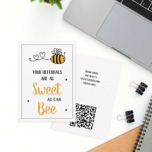 Sweet As Can Bee Referral Card (Sweet as Can Bee Referral Notecard)
