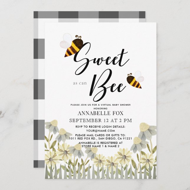 Sweet as can Bee Virtual Baby Shower Invitation (Front/Back)