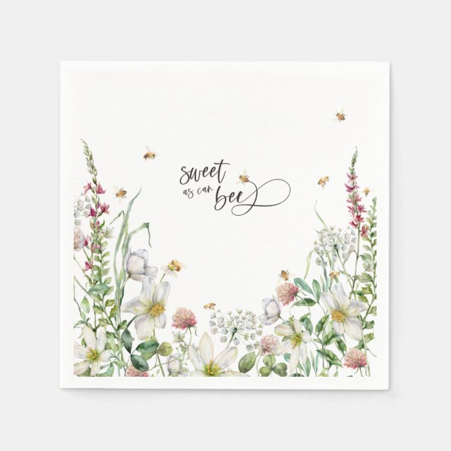 Sweet As Can Bee Watercolor Floral Honeybee Napkin (Front)