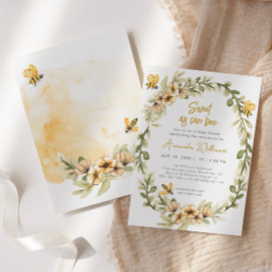 Sweet As Can Bee White Watercolor Baby Shower Invitation