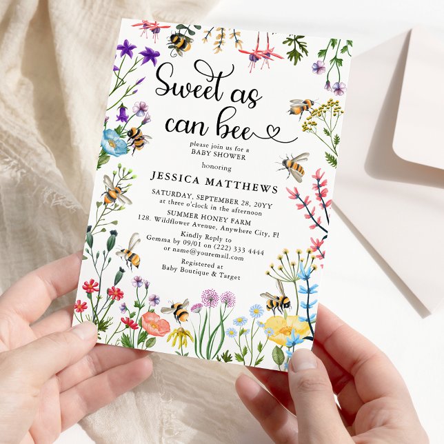 Sweet as can Bee' Wildflower BumbleBee Baby Shower Invitation (Creator Uploaded)