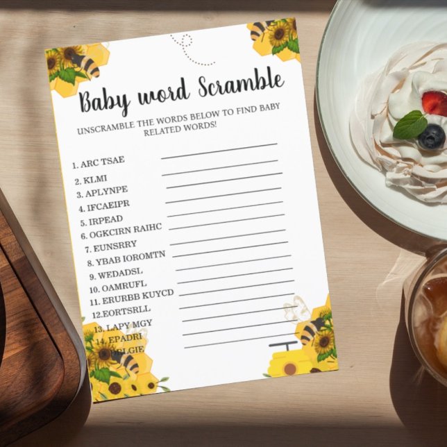 Sweet as it can bee word scramble baby shower game (Creator Uploaded)