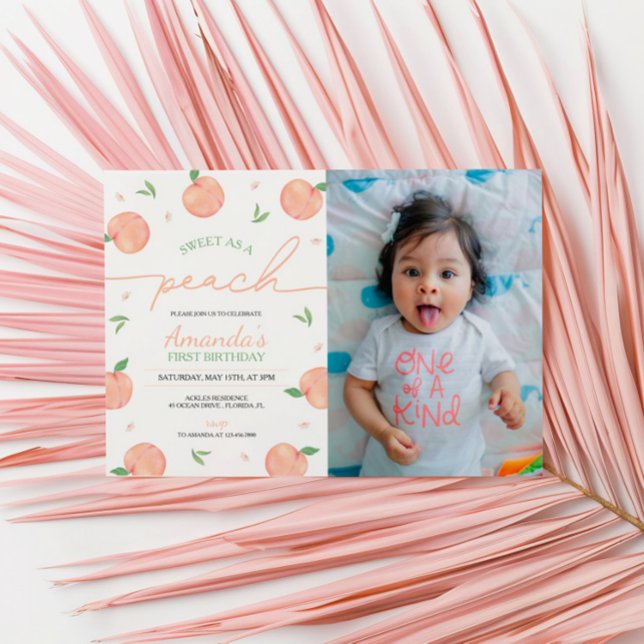 Sweet As Peach Birthday Photo Invitation (Creator Uploaded)