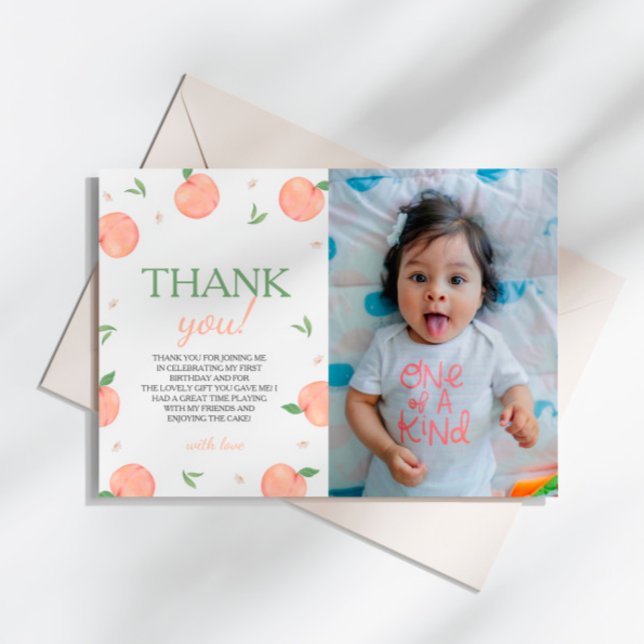 Sweet As Peach Birthday Photo Thank You Card (Creator Uploaded)