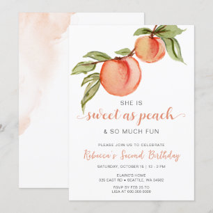 Sweet as Peach Girl Birthday Invitation
