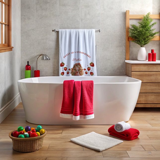 Sweet As Strawberry Girl Happy Birthday Party Bath Towel (Creator Uploaded)
