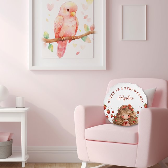 Sweet As Strawberry Girl Happy Birthday Party Round Cushion (Creator Uploaded)