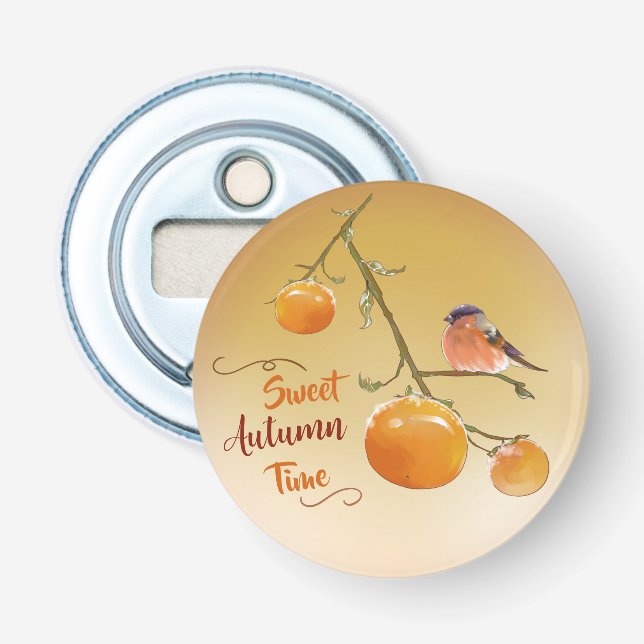 Sweet Autumn Orange Persimmon Fruits & Bird  Bottle Opener (Front)