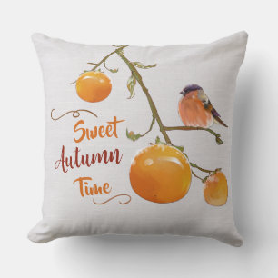 Sweet Autumn Orange Persimmon Fruits & Bird Cushion