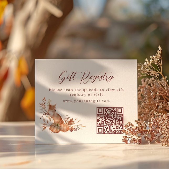 Sweet Autumn Terracotta Fox Pumpkin Gift Registry Enclosure Card (Creator Uploaded)