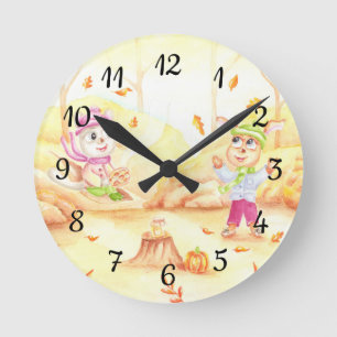 Sweet autumn walk in the forest round clock